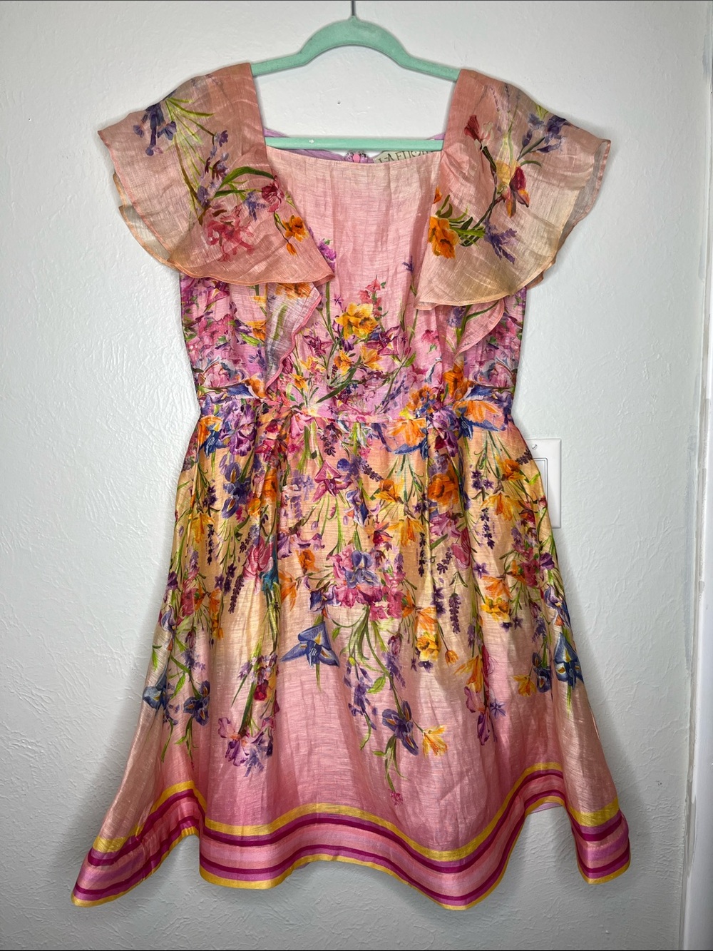 La Fuori Pink Gradient Floral Silk Mini Dress - Size M Cocktail Wedding Fairy